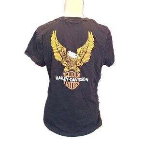 Harley Davidson Women's Large Fitted Graphic Tee T-Shirt Eagle Motorcycle Biker